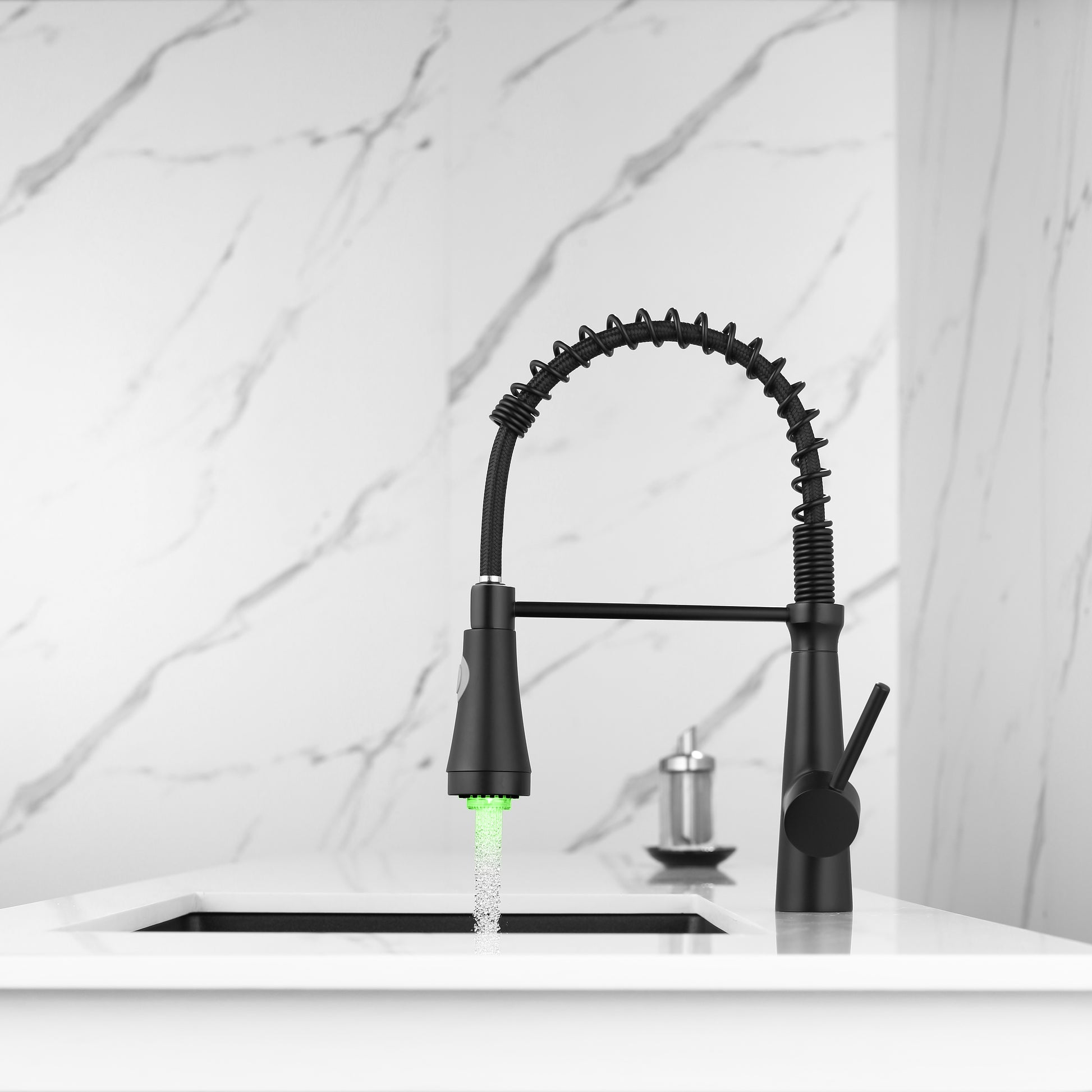 Led Commercial Kitchen Faucet With Pull Down Sprayer, Single Handle Single Lever Kitchen Sink Faucet Black Kitchen Contemporary Ceramic Brass