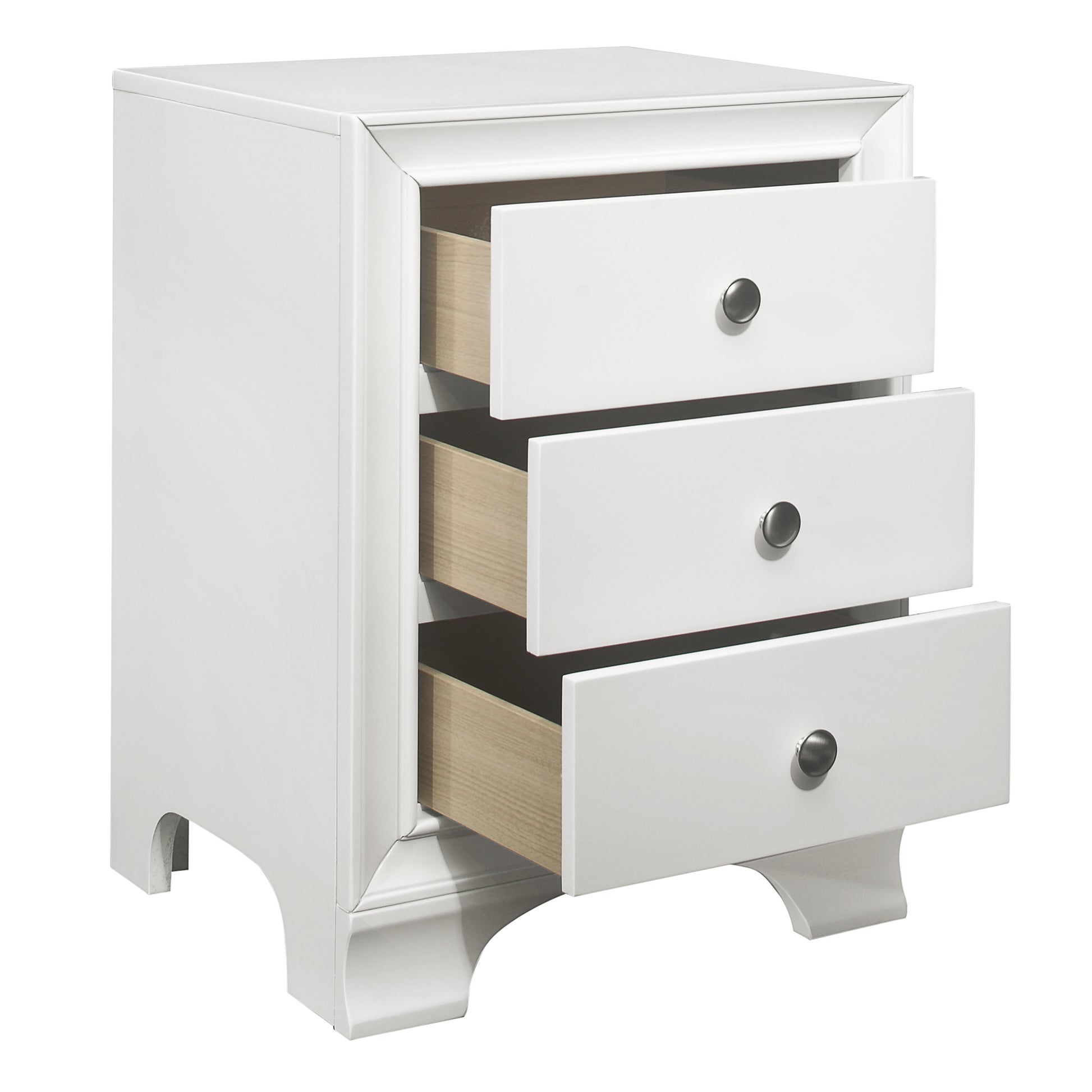 White Finish 3 Drawers Nightstand With 2 Usb Ports Transitional Bedroom Furniture 1Pc Bedside Table Wooden White 3 Drawers Bedroom Bedside Cabinet Transitional Usb Port Wood