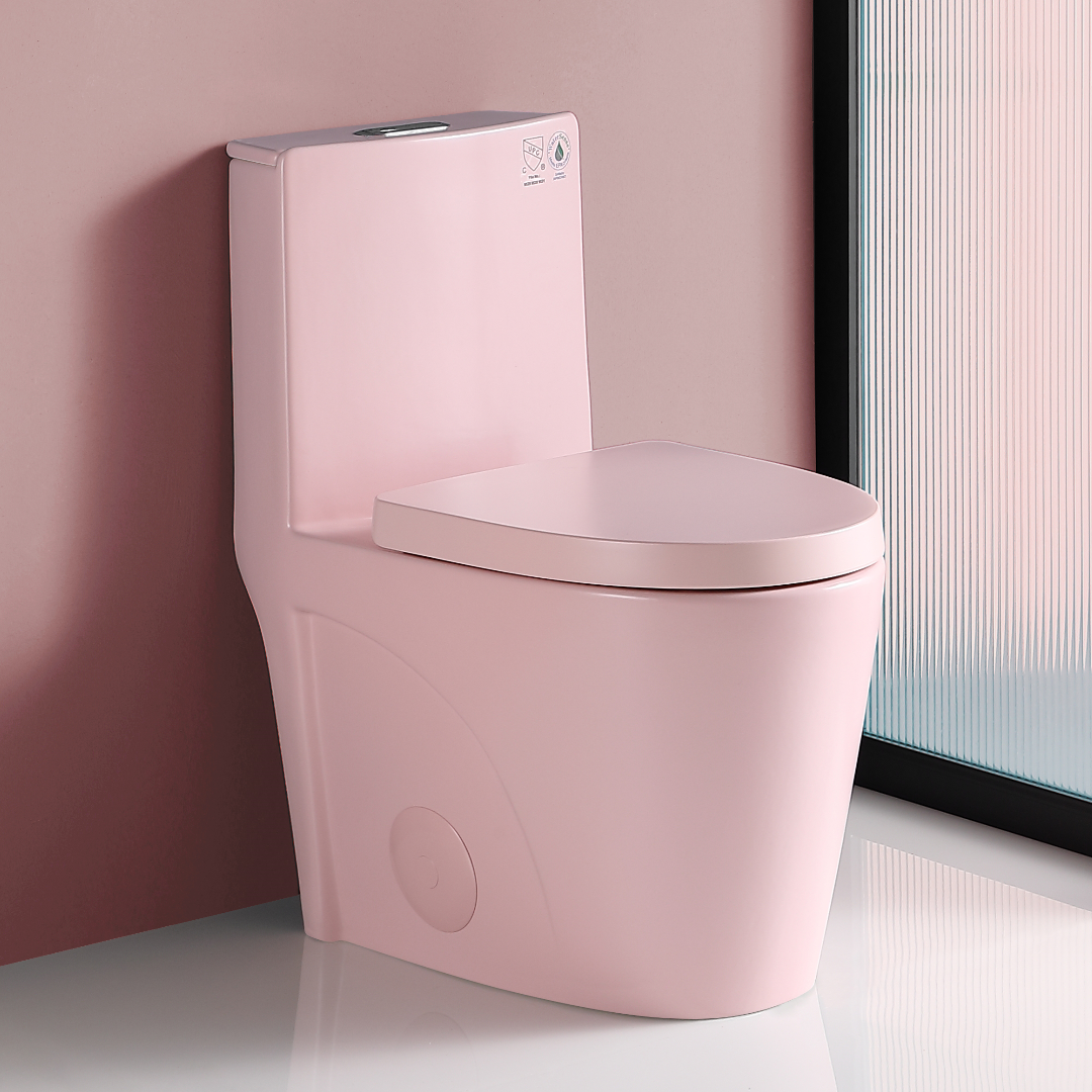 1.1 1.60 Gpf Dual Flush One Piece Toilet, Water Saving Elongated Comfort Height Floor Mounted, Soft Close 1000 Gram Map Flushing Score Toilet, Rose 23T01 Rs Rose Ceramic