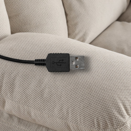 Swinging Recliner Massage Heated Sofa, With Usb And 2 Cup Holders In Side Pockets, Packagea B Beige Beige Velvet Manual Handle Soft Heavy Duty Metal & Wood