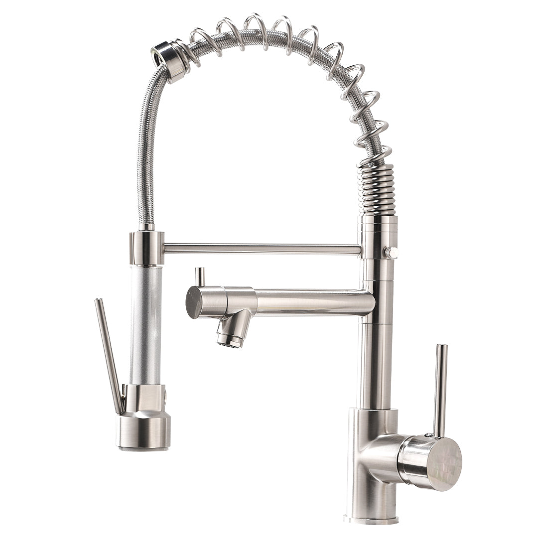 Commercial Kitchen Faucet With Pull Down Sprayer, Single Handle Single Lever Kitchen Sink Faucet Brushed Nickel Kitchen Contemporary Ceramic Brass