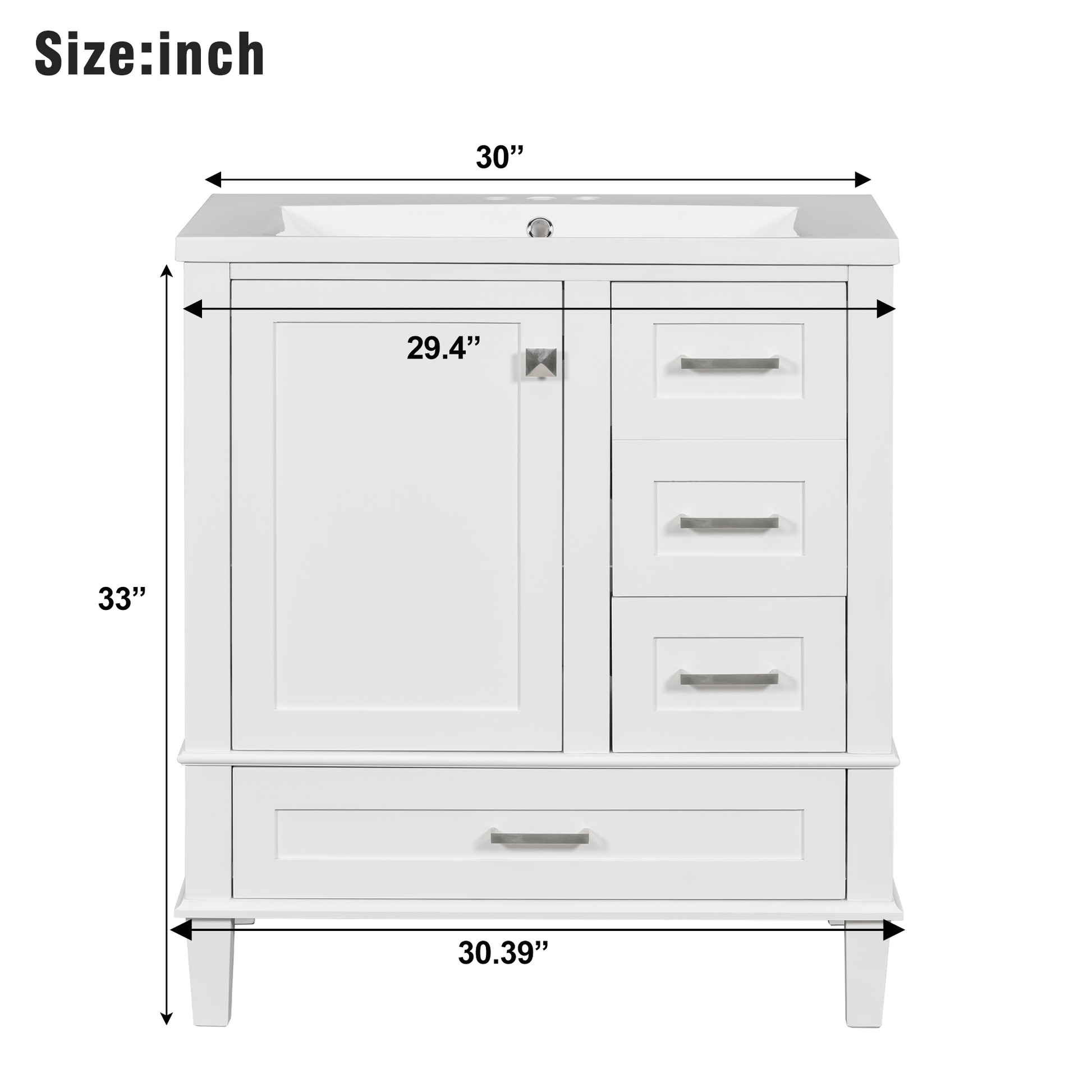 30" Bathroom Vanitymodern Bathroom Cabinet With Sink Combo Set, Bathroom Storage Cabinet With A Soft Closing Door And 3 Drawers, Solid Wood Frame Resin Basin White Solid Wood Mdf