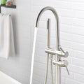 Single Handle Freestanding Tub Filler Floor Mount Bathtub Faucet With Handheld Shower Brushed Nickel Bathroom Joystick Claw Foot Tub Faucets Curved Two Brushed Nickel Pull Out Floor Mounted Cartridge Valve Single Hole Faucets Nickel Antique,Classic 1