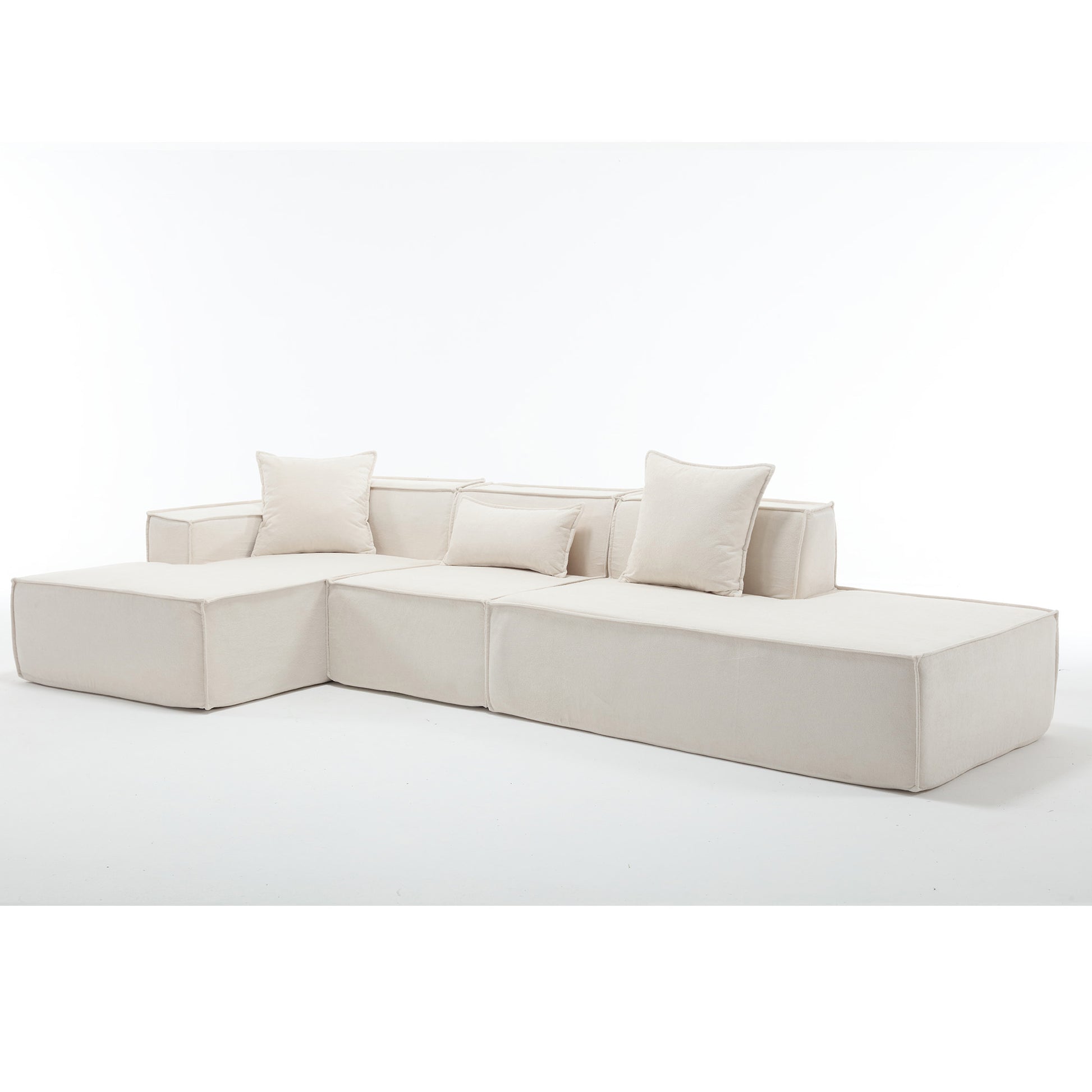 Modular Combination Living Room Sofa Set, Modern Minimalist Sofa, Free Installation Sofa, L Shaped, Italian Minimalist Tofu Block Sofa, Left Hand Facing,Terrycloth Fabricbeige Beige Polyester