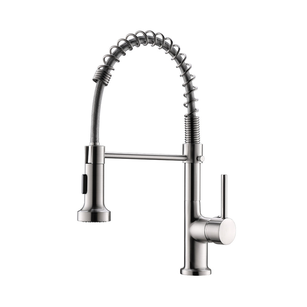 Commercial Kitchen Faucet With Pull Down Sprayer, Single Handle Single Lever Kitchen Sink Faucet Brushed Nickel Kitchen Contemporary Ceramic Brass