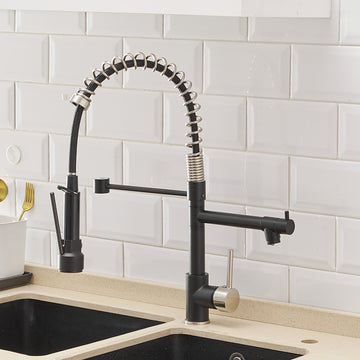 Commercial Kitchen Faucet With Pull Down Sprayer, Single Handle Single Lever Kitchen Sink Faucet Black Silver Kitchen Contemporary Ceramic Brass