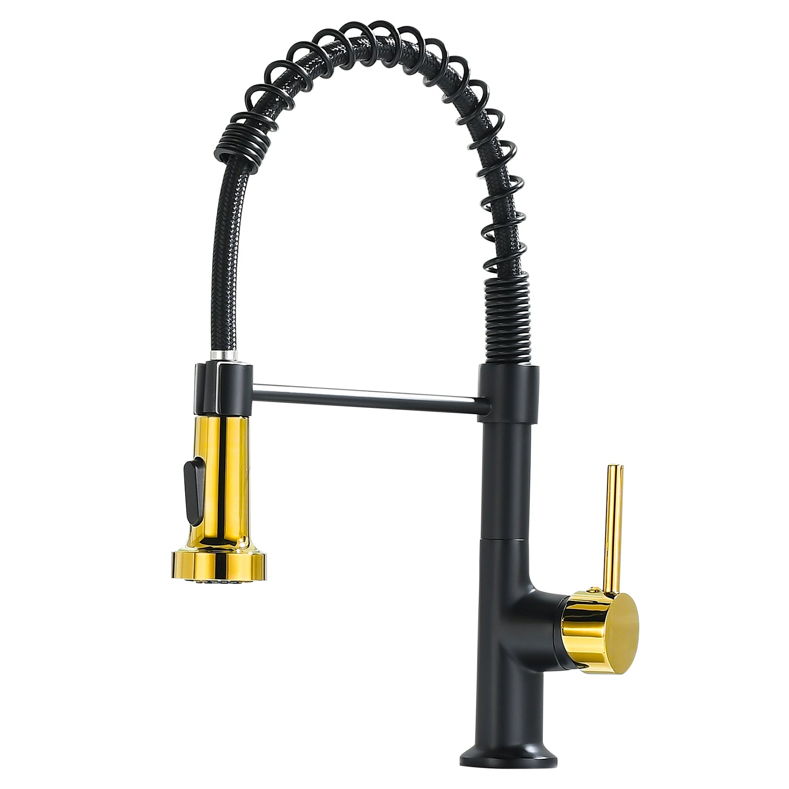 Commercial Black And Gold Kitchen Faucet With Pull Down Sprayer, Single Handle Single Lever Kitchen Sink Faucet Black Gold Kitchen Contemporary Ceramic Brass