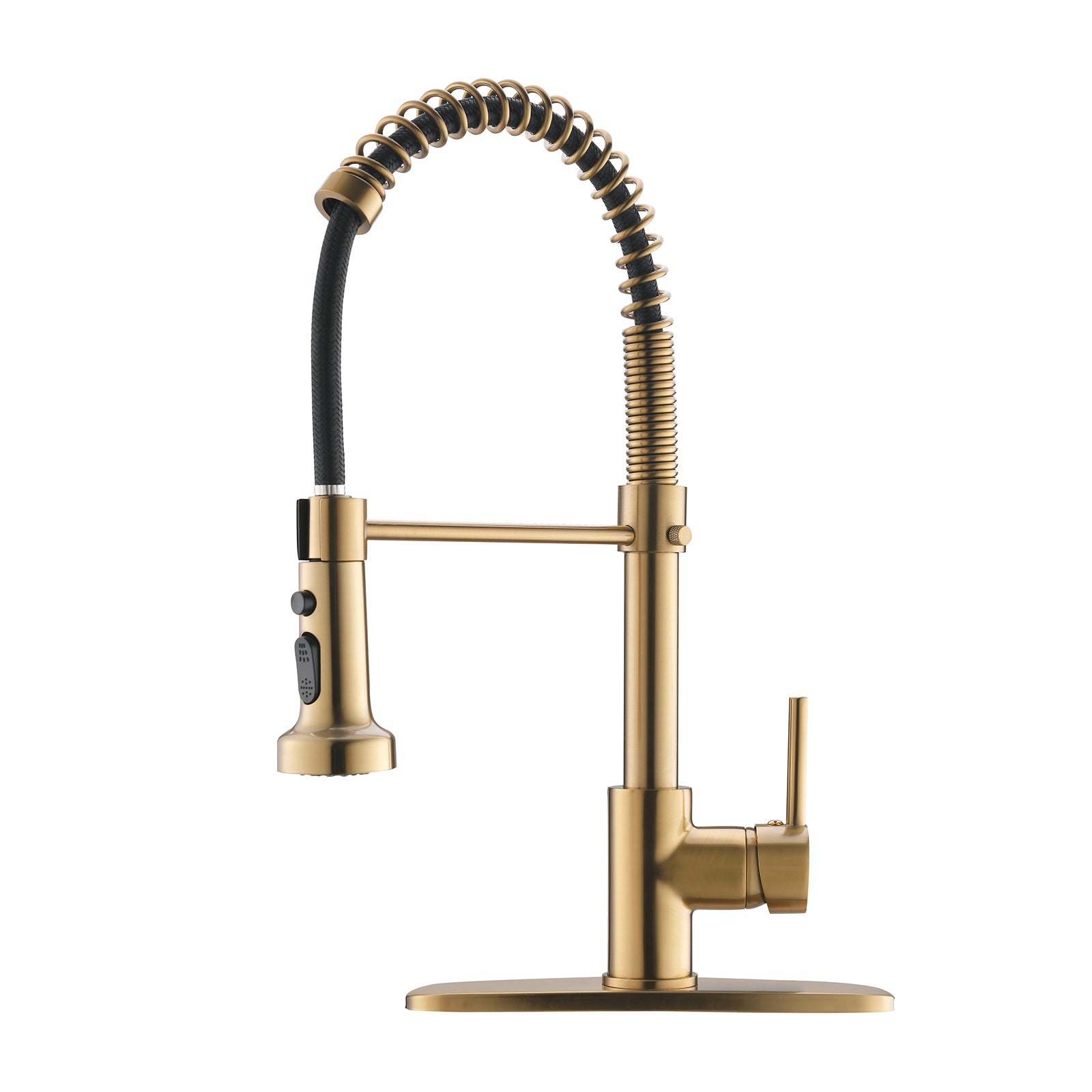 Commercial Brushed Nickel Kitchen Faucet With Pull Down Sprayer, Single Handle Single Lever Kitchen Sink Faucet With Deck Plate Brushed Gold Kitchen Contemporary Ceramic Brass