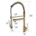 Commercial Kitchen Faucet With Pull Down Sprayer, Single Handle Single Lever Kitchen Sink Faucet Brushed Gold Faucet Gold Kitchen Contemporary Ceramic Brass