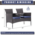 Outdoor Patio Loveseat Set,All Weather Pe Rattan And Steel Frame Conversation Furniture With Built In Coffee Table,Tempered Glass Top And Removable Cushions For Garden Lawn Backyard Brown Blue Yes Brown Blue Seats 2 Pe Rattan Iron Waterproof Fabric