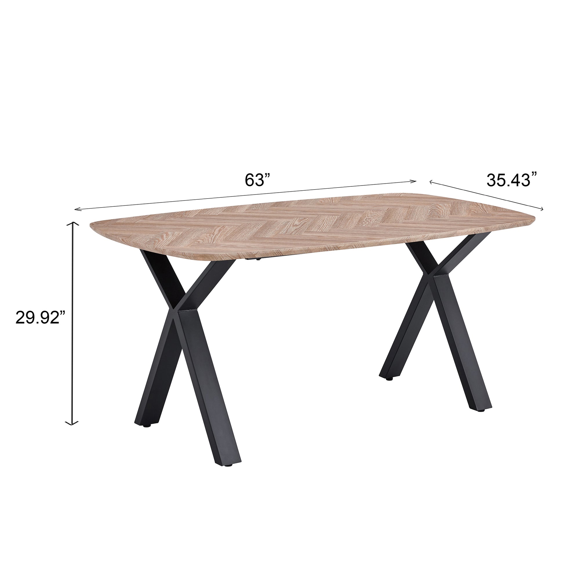 63 Inch Dining Table Set For 4 6 People, Wooden Herringbone Effect, Light Oval Shape, With Metal Frame, Farmhouse Patio Dinner Table For Dining Room, Kitchen, Home Office Natural Wood Brown Dining Room Modern Oval Kitchen & Dining Tables Mdf Mdf Steel