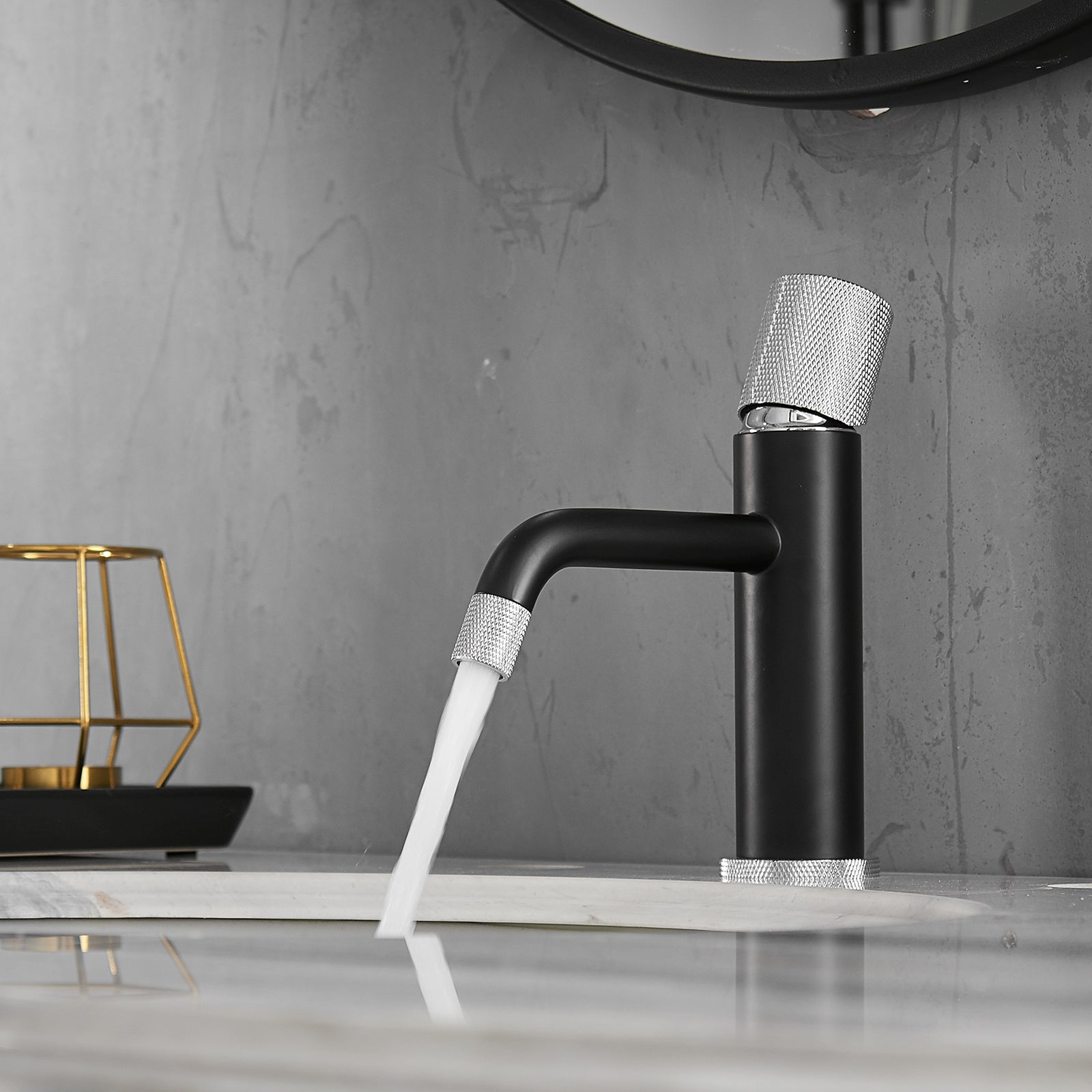 Modern Black And Brushed Nickel Faucet Brass Bathroom Basin Faucet Design Deck Mounted Water Mixer Tap Bathroom Joystick Geometric One Black Silver Side Sprayer Deck Mounted Cartridge Valve Single Hole Faucets Matte Black Contemporary 1 Hole Faucets