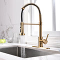 Commercial Brushed Nickel Kitchen Faucet With Pull Down Sprayer, Single Handle Single Lever Kitchen Sink Faucet With Deck Plate Brushed Gold Kitchen Contemporary Ceramic Brass