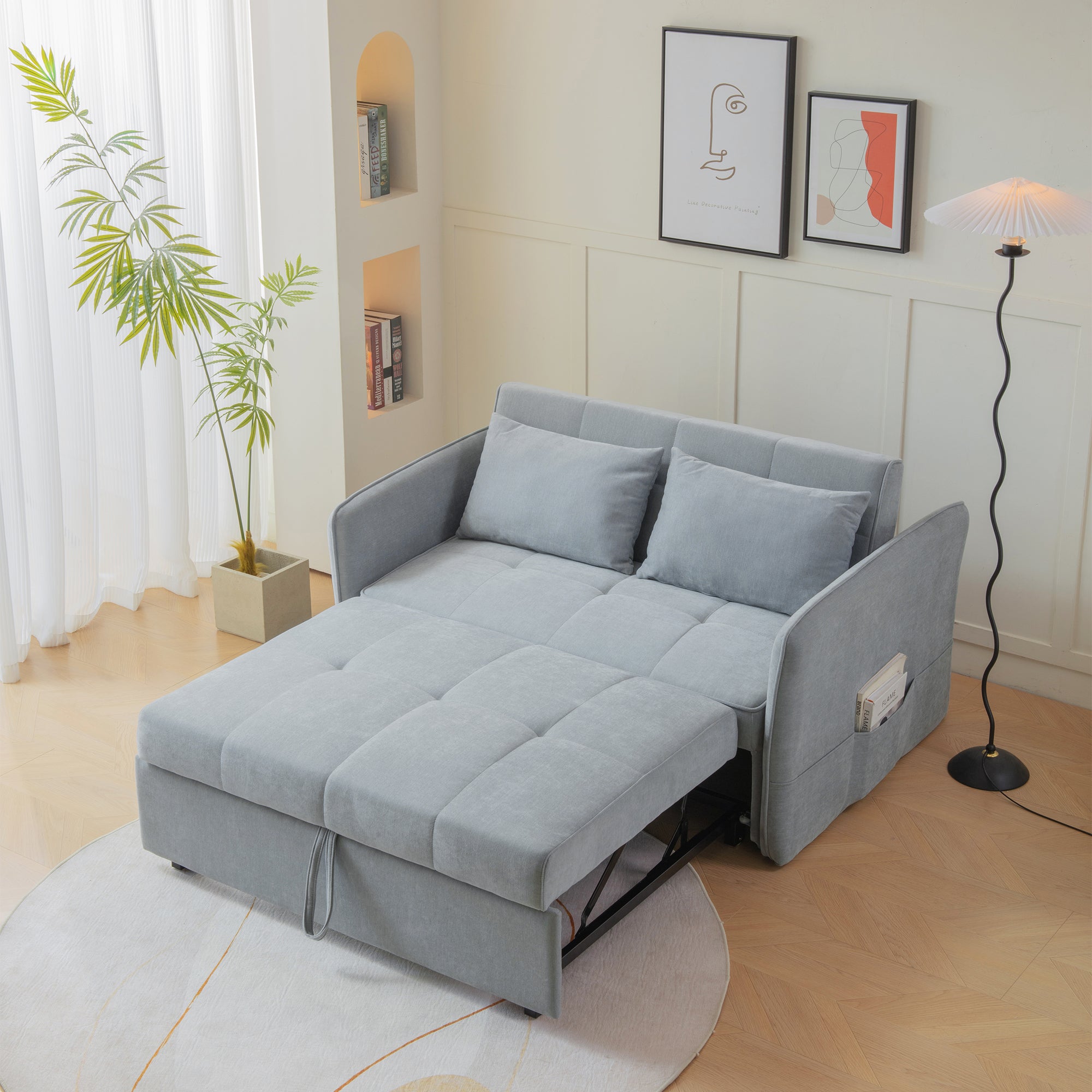 Chenille fabric pull out sofa bed,sleeper loveseat grey-fabric