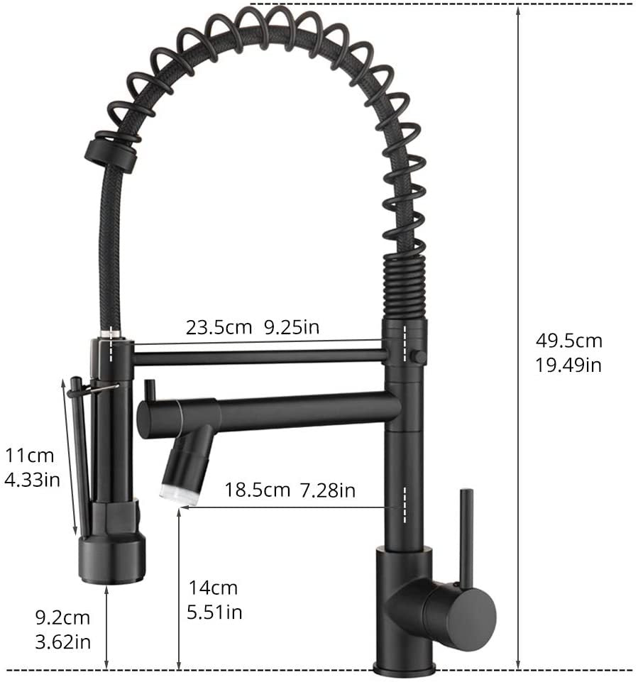 Led Commercial Kitchen Faucet With Pull Down Sprayer, Single Handle Single Lever Kitchen Sink Faucet Black Kitchen Contemporary Ceramic Brass