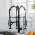 Heavy Duty Commercial Style Kitchen Sink Faucet, Single Handle Pre Rinse Spring Sprayer Kitchen Faucets, High Arc Pull Down Matte Black Kitchen Faucet Black Kitchen Contemporary Ceramic Brass