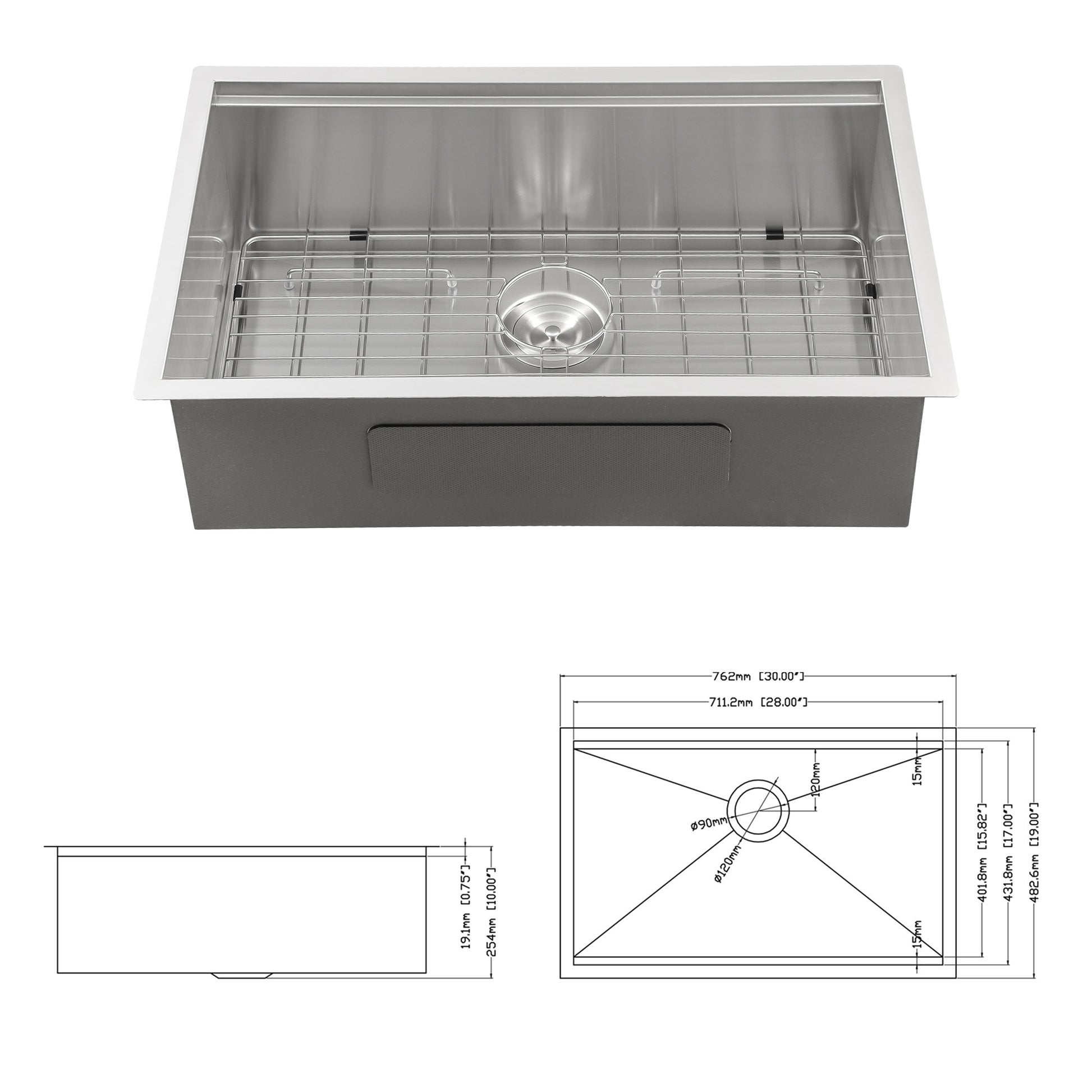 Undermount Workstation Kitchen Sink 30"X19"X 10" Inch Stainless Steel 16 Gauge Deep Single Bowl Sink Brushed Nickel Stainless Steel