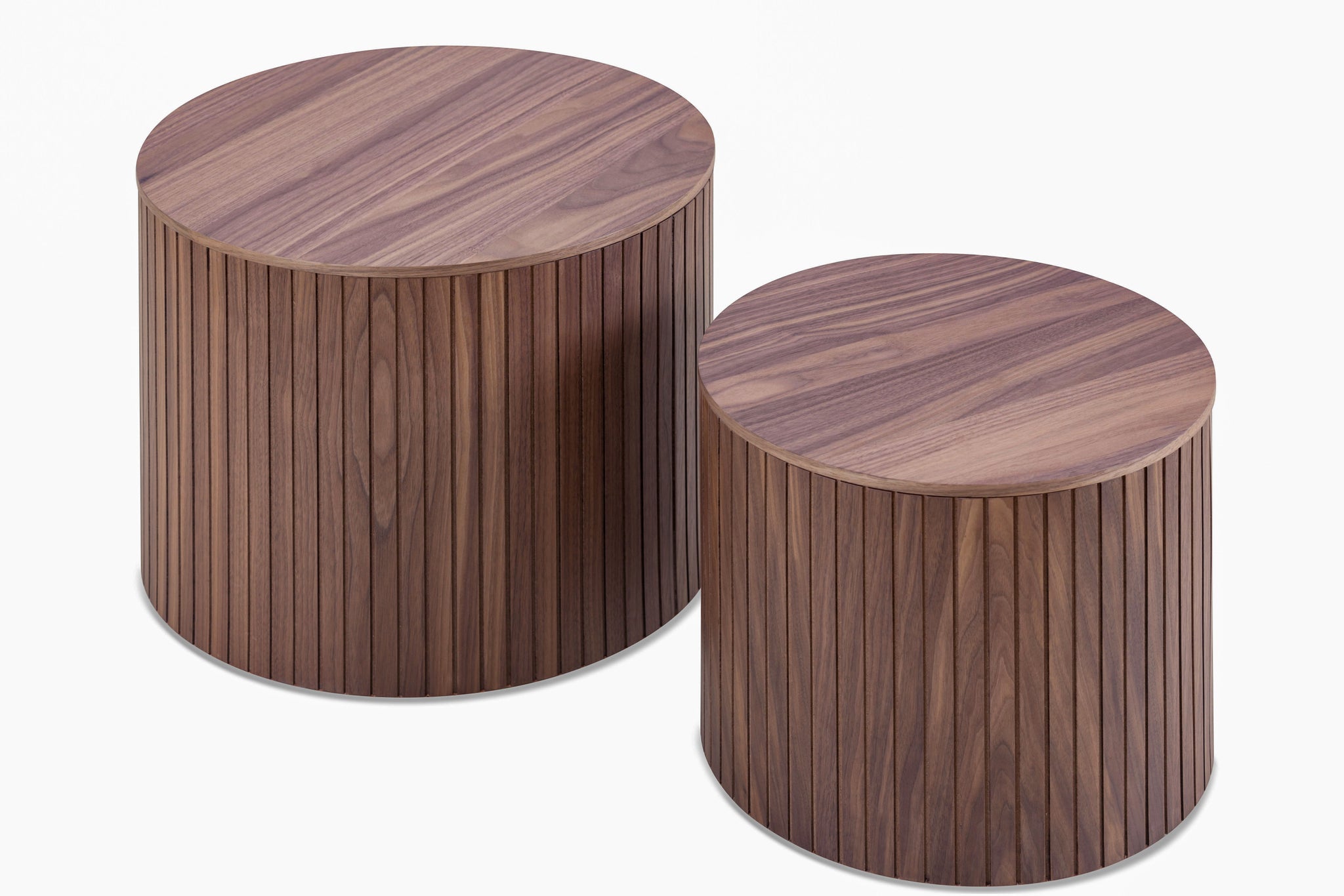 MDF nested table set 2 pieces, handcrafted round walnut-coffee & end tables-mdf