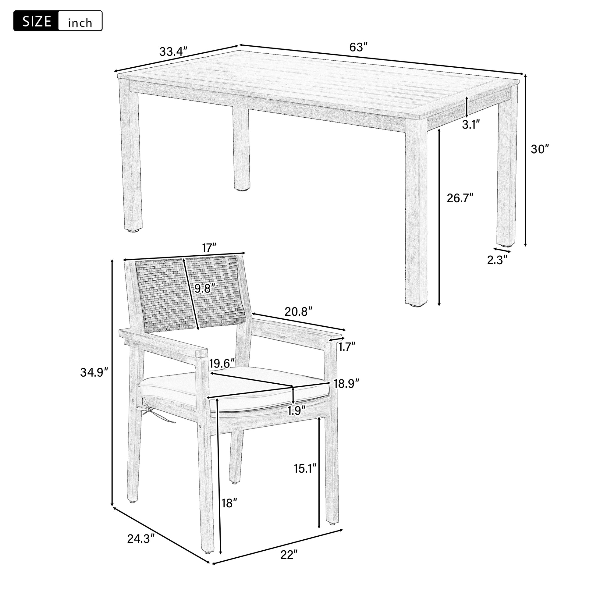 Outdoor Dining Set Patio Dining table and Chairs with yes-white washed-water resistant frame-water