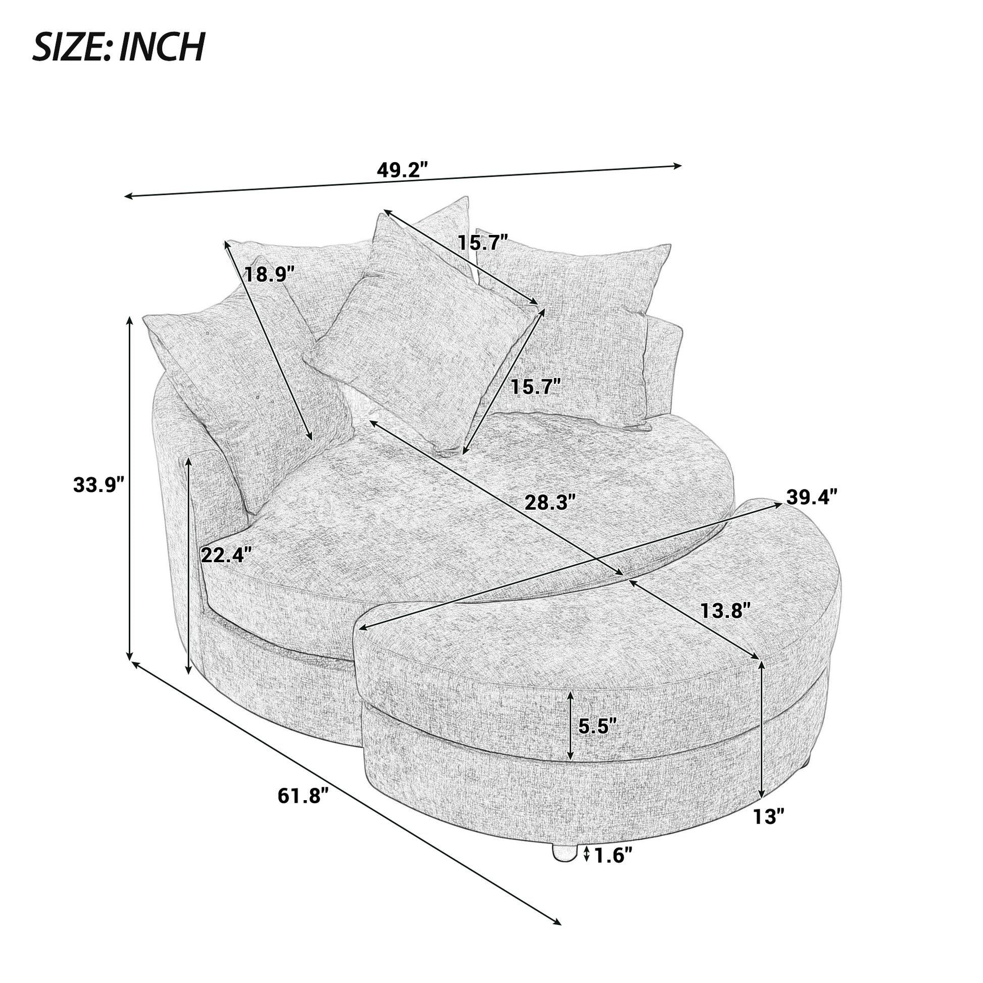 Orisfur. 360 Swivel Accent Barrel Chair With Storage Ottoman & 4 Pillows, Modern Chenille Leisure Chair Round Accent For Living Room, Green Green Foam Chenille