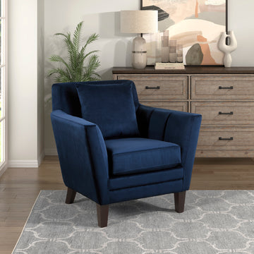 Stylish Home Accent Chair Blue Velvet Upholstery Matching Pillow Solid Wood Furniture Living Room 1Pc Blue Primary Living Space Modern Solid Wood