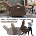 Emon'S Large Power Lift Recliner Chair With Massage And Heat For Elderly, Overstuffed Wide Recliners, Heavy Duty Motion Mechanism With Usb And Type C Ports, 2 Steel Cup Holders, Brown White Metal