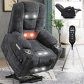 Emon'S Large Power Lift Recliner Chair With Massage And Heat For Elderly, Overstuffed Wide Recliners, Heavy Duty Motion Mechanism With Usb And Type C Ports, 2 Steel Cup Holders, Gray White Metal Primary Living Space Heavy Duty Pine Grey Chenille Power