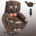 Emon'S Large Power Lift Recliner Chair With Massage And Heat For Elderly, Overstuffed Wide Recliners, Heavy Duty Motion Mechanism With Usb And Type C Ports, 2 Steel Cup Holders, Brown White Metal