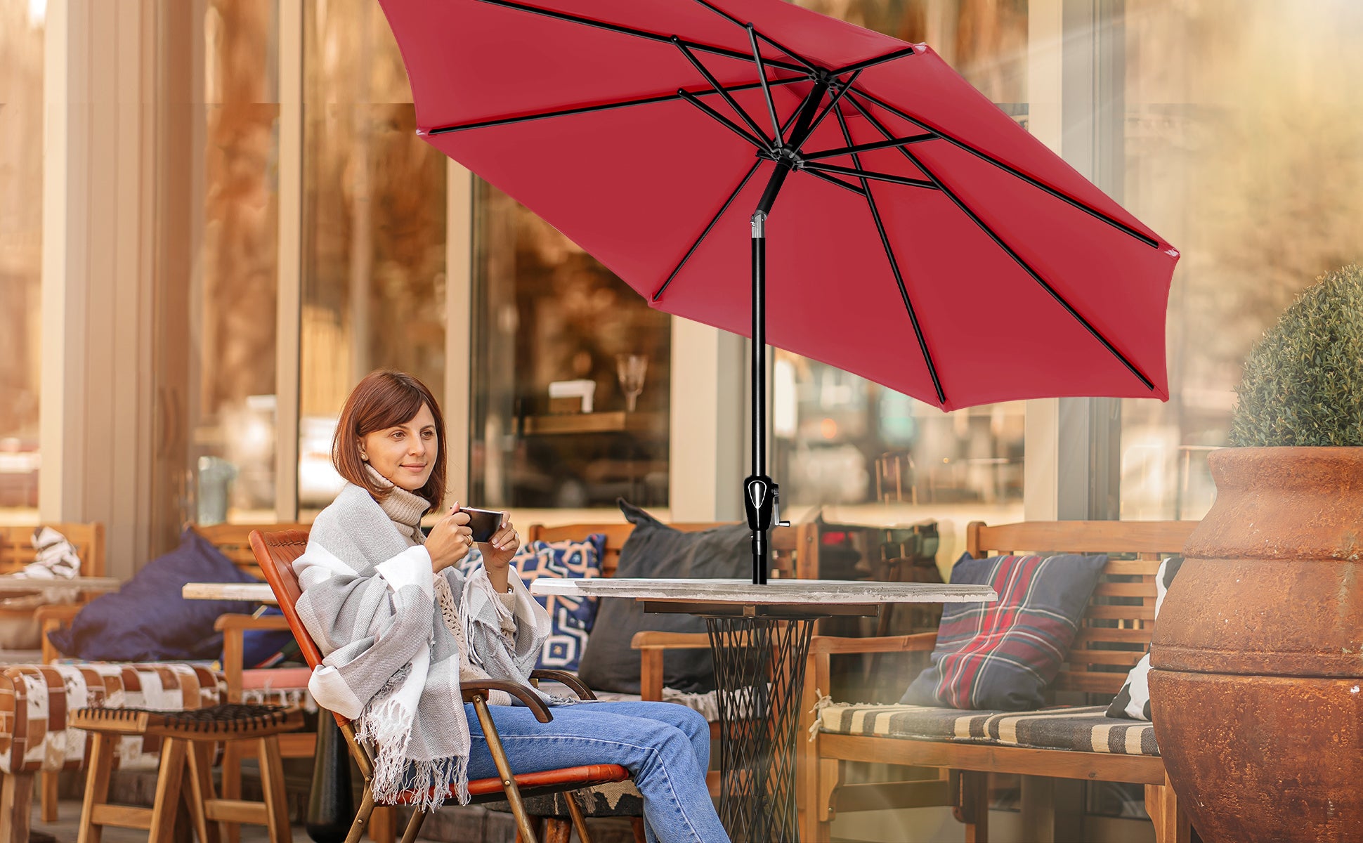 10' patio table umbrella 10' Patio Umbrella Outdoor Table Market Yard Umbrella With Push Button Tilt Crank Red Stainless Steel