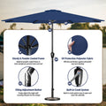 10' Patio Umbrella Outdoor Table Market Yard Umbrella With Push Button Tilt Crank Dark Blue Stainless Steel