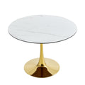 Living Room Dining Table White Round Table With Gold Legs 80Cm In Diameter. Golden White Mdf