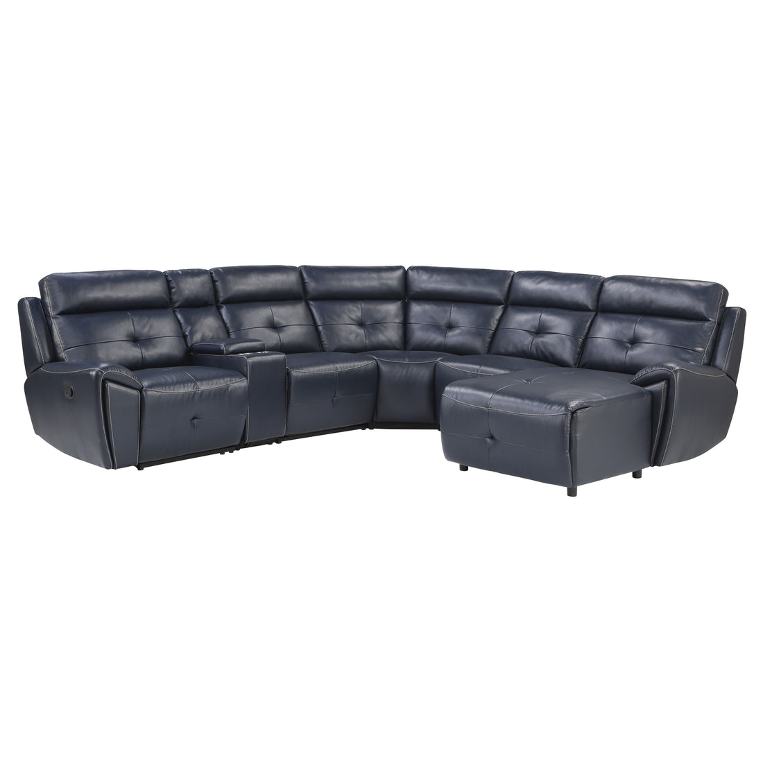 6 Piece Modular Reclining Sectional With Right Chaise Navy Blue Premium Faux Leather Tufted Details Solid Wood Modern Living Room Furniture Plush Pillow Back Seating Navy Faux Leather Wood Primary Living Space Pillow Back Modern Solid Wood