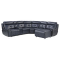 6 Piece Modular Reclining Sectional With Right Chaise Navy Blue Premium Faux Leather Tufted Details Solid Wood Modern Living Room Furniture Plush Pillow Back Seating Navy Faux Leather Wood Primary Living Space Pillow Back Modern Solid Wood