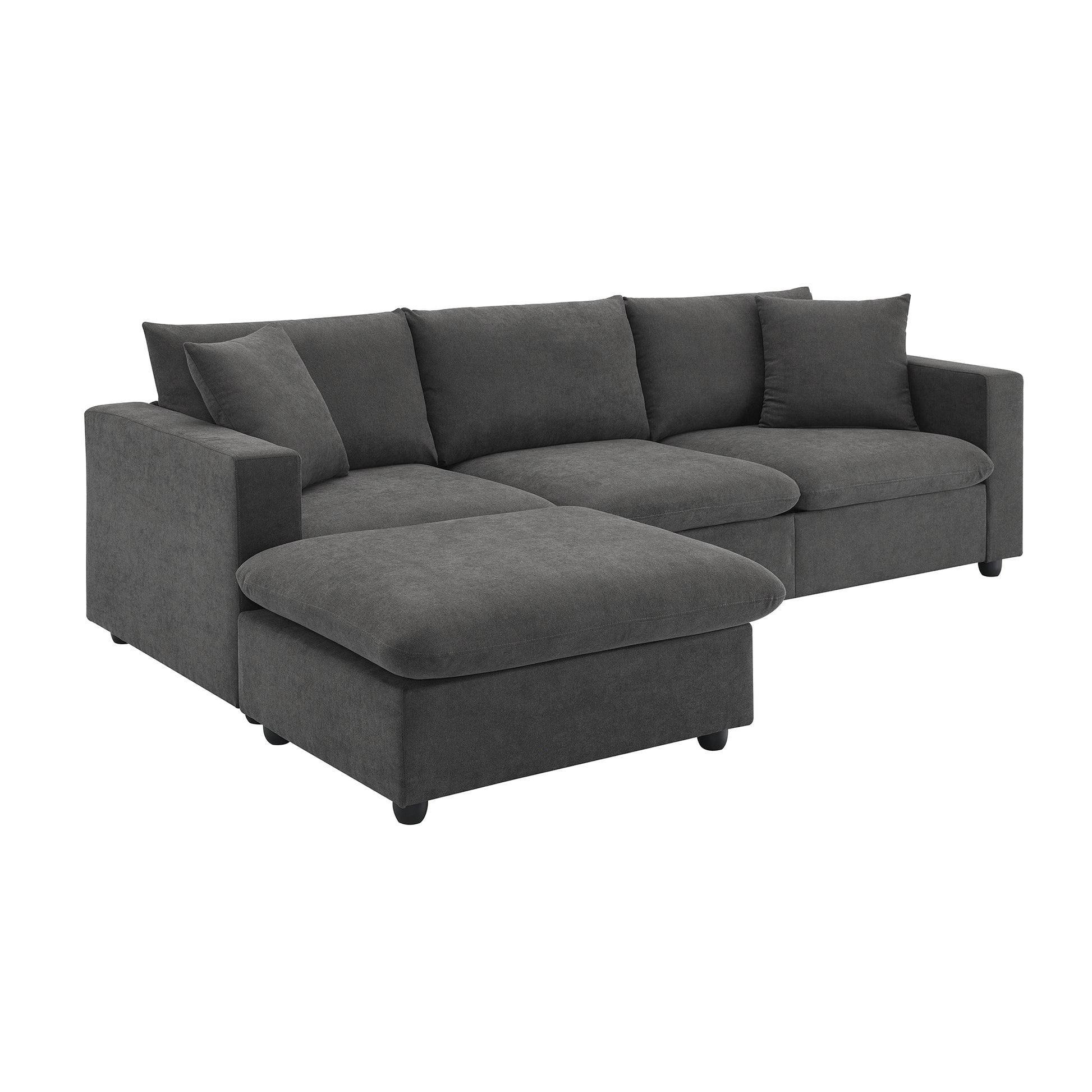 100.4*64.6" Modern Sectional Sofa,L Shaped Couch Set With 2 Free Pillows,4 Seat Polyester Fabric Couch Set With Convertible Ottoman For Living Room, Apartment, Office,4 Colors Dawn Grey Polyester 3 Seat