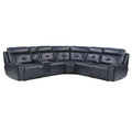 6 Piece Modular Reclining Sectional Navy Blue Premium Faux Leather Tufted Details Solid Wood Modern Living Room Furniture Plush Pillow Back Seating Navy Faux Leather Wood Primary Living Space Pillow Back Modern Solid Wood