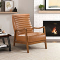 1pc Accent Chair Brown Faux Leather Walnut Finish