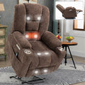 Emon'S Large Power Lift Recliner Chair With Massage And Heat For Elderly, Overstuffed Wide Recliners, Heavy Duty Motion Mechanism With Usb And Type C Ports, 2 Steel Cup Holders, Brown White Metal