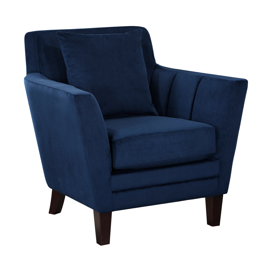 Stylish Home Accent Chair Blue Velvet Upholstery Matching Pillow Solid Wood Furniture Living Room 1Pc Blue Primary Living Space Modern Solid Wood