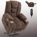 Emon'S Large Power Lift Recliner Chair With Massage And Heat For Elderly, Overstuffed Wide Recliners, Heavy Duty Motion Mechanism With Usb And Type C Ports, 2 Steel Cup Holders, Brown White Metal