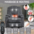 Emon'S Large Power Lift Recliner Chair With Massage And Heat For Elderly, Overstuffed Wide Recliners, Heavy Duty Motion Mechanism With Usb And Type C Ports, 2 Steel Cup Holders, Gray White Metal Primary Living Space Heavy Duty Pine Grey Chenille Power