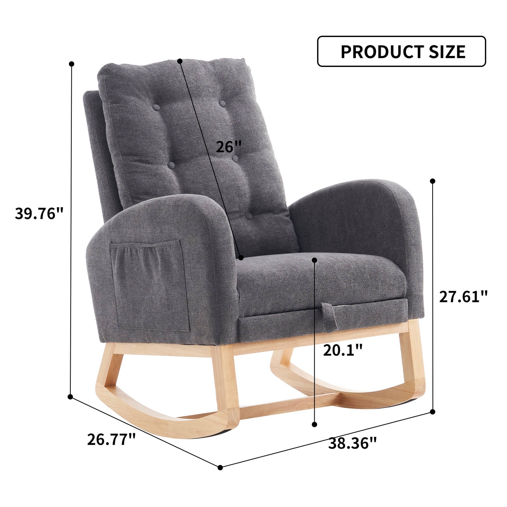 Accent Rocking Chair With Footrest High Back Rubber Wood Rocking Legs Bedroom Living Space 26.77D X 38.36W X 39.76H Inch Gray Primary Living Space Casual Accent Chairs Rubberwood Foam Foam Spring