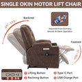 Emon'S Large Power Lift Recliner Chair With Massage And Heat For Elderly, Overstuffed Wide Recliners, Heavy Duty Motion Mechanism With Usb And Type C Ports, 2 Steel Cup Holders, Brown White Metal