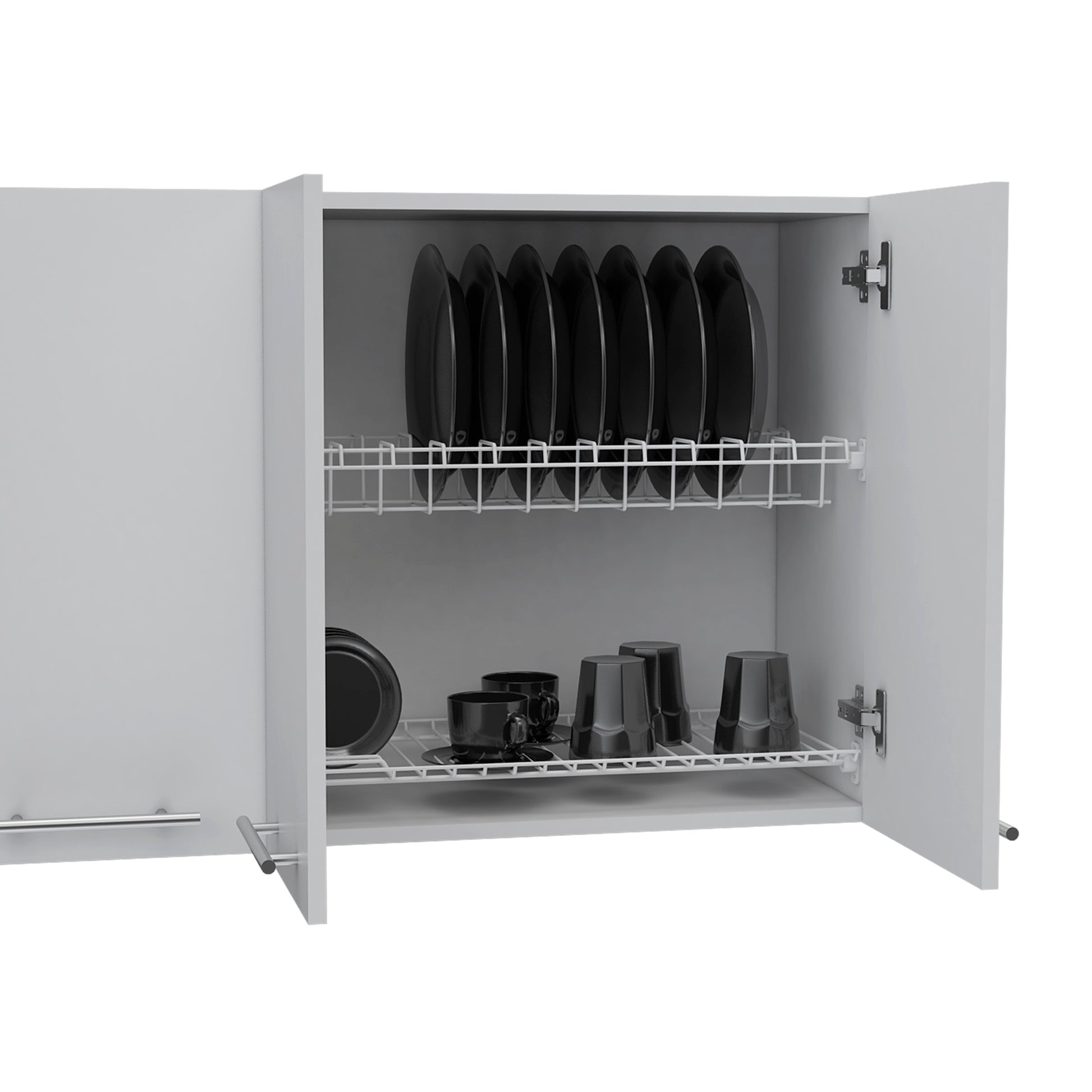 Wall Cabinet 24" H, Four Doors, With Two Internal Shelves And Internal Plate And Glass Organizer, White White Particle Board Particle Board