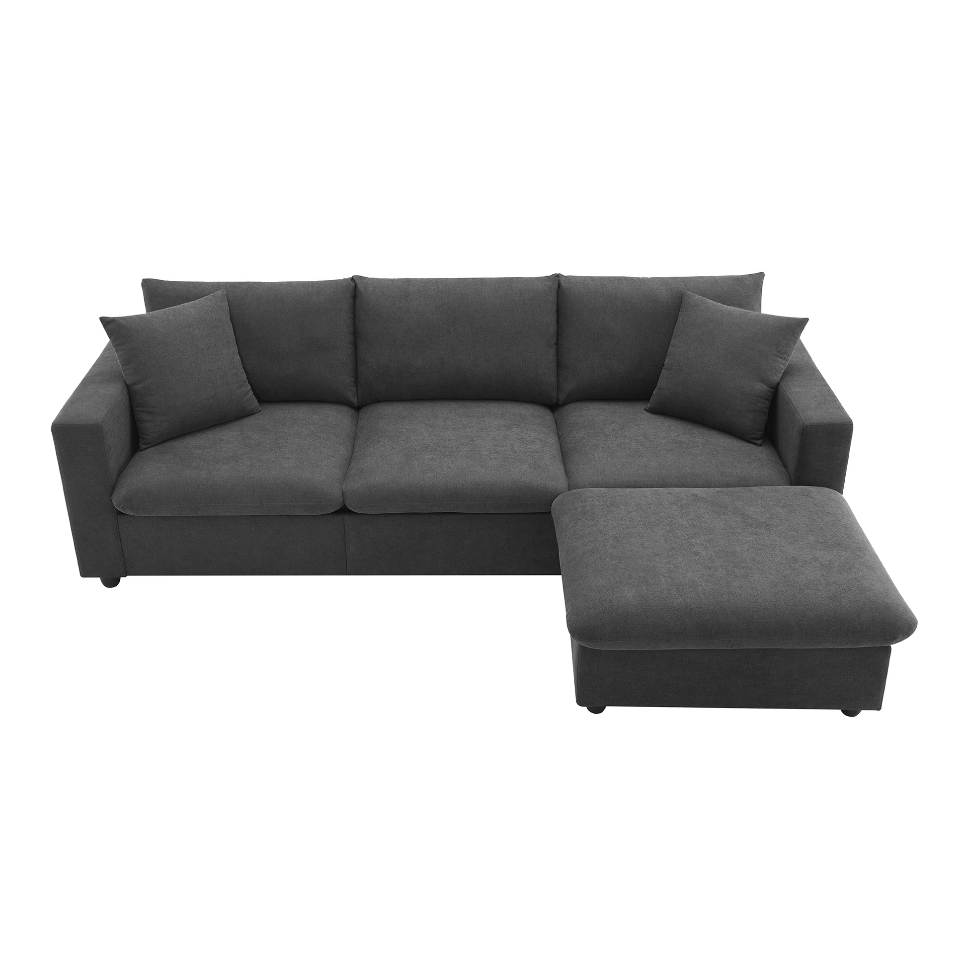 100.4*64.6" Modern Sectional Sofa,L Shaped Couch Set With 2 Free Pillows,4 Seat Polyester Fabric Couch Set With Convertible Ottoman For Living Room, Apartment, Office,4 Colors Dawn Grey Polyester 3 Seat