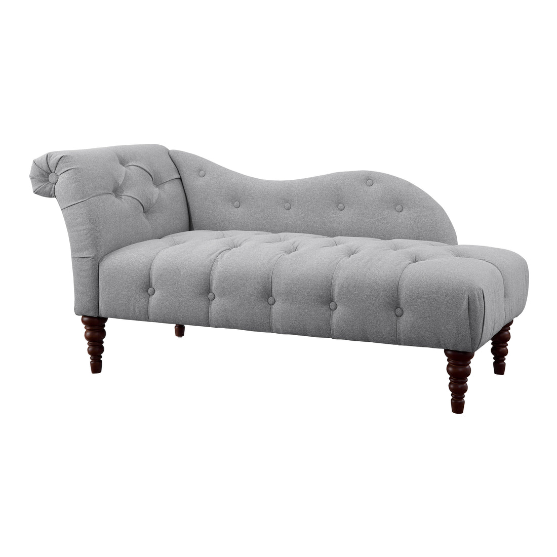 1Pc Modern Traditional Chaise Button Tufted Detail Dove Gray Upholstery Style Comfort Living Room Furniture Espresso Finish Legs Gray Primary Living Space Modern,Traditional Solid Wood