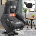 Emon'S Large Power Lift Recliner Chair With Massage And Heat For Elderly, Overstuffed Wide Recliners, Heavy Duty Motion Mechanism With Usb And Type C Ports, 2 Steel Cup Holders, Gray White Metal Primary Living Space Heavy Duty Pine Grey Chenille Power