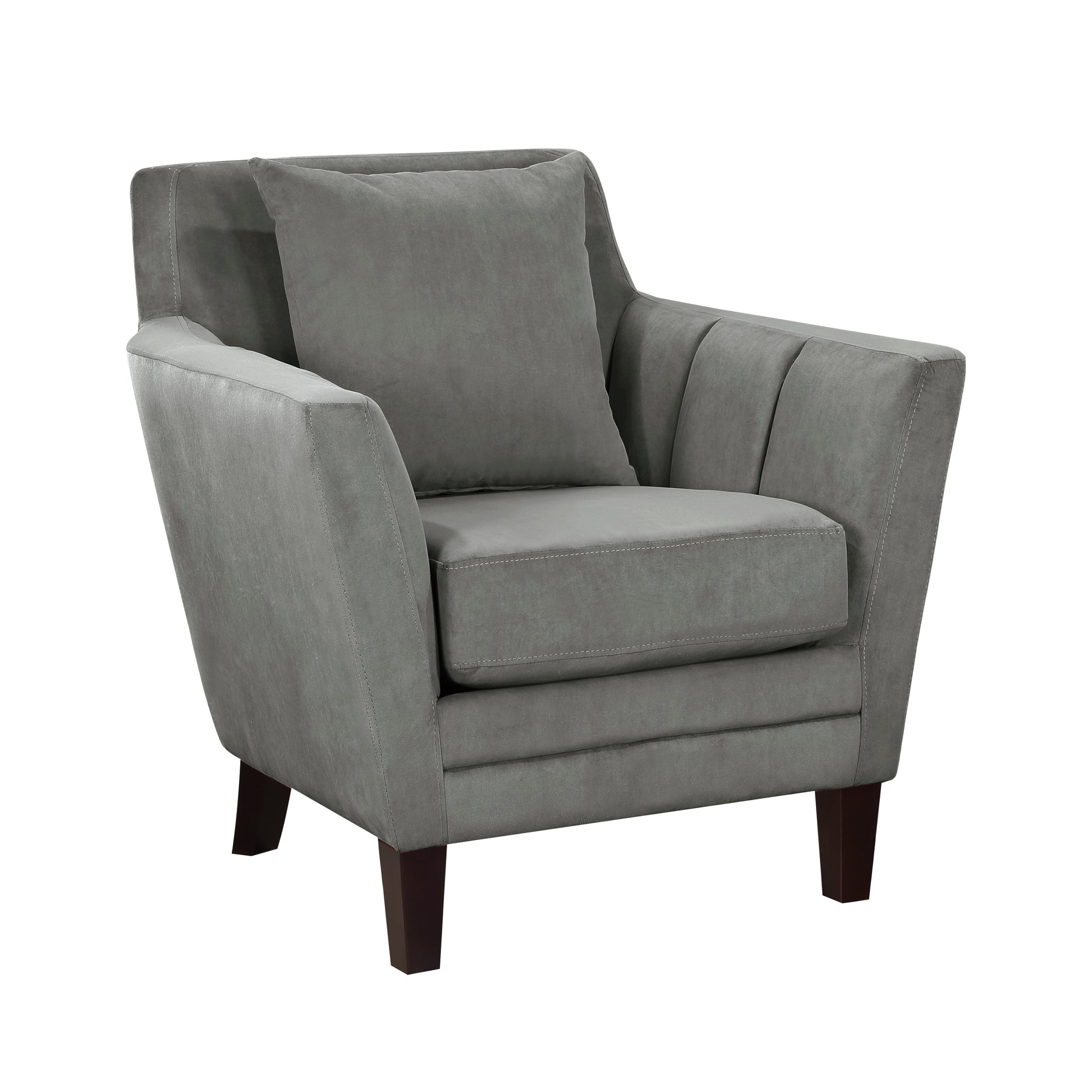 Stylish Home Accent Chair Gray Velvet Upholstery Matching Pillow Solid Wood Furniture Living Room 1Pc Gray Primary Living Space Modern Solid Wood