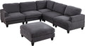 Modular Sofa, Sectional Couch U Shaped Sofa Couch With Ottoman, 6 Seat Chenille Corner Sofa For Living Room, Dark Gray Dark Gray Chenille Cushion Back Foam Plywood 6 Seat