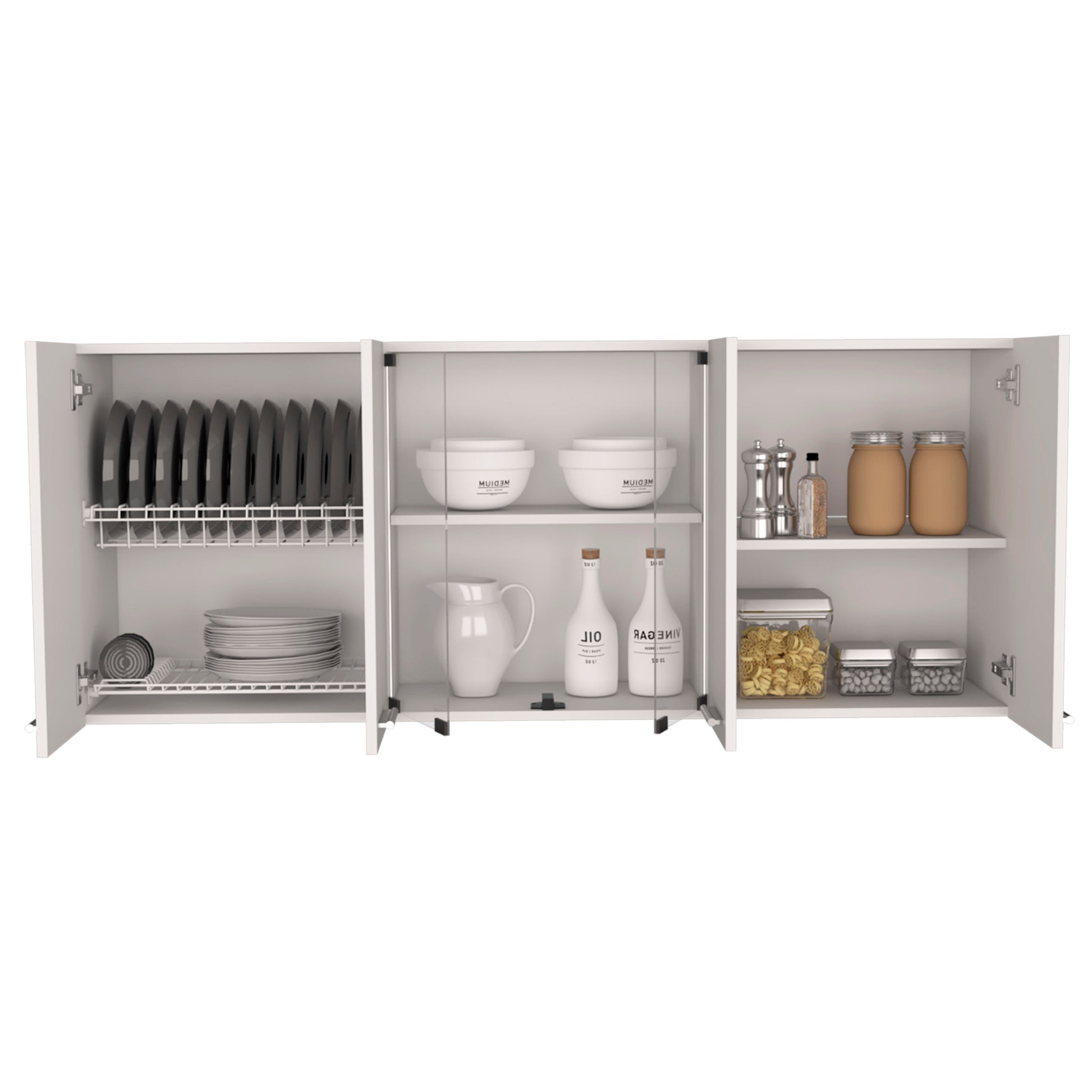 Wall Cabinet 24" H, Four Doors, With Two Internal Shelves And Internal Plate And Glass Organizer, Two Storage Shelves With Two Glass Doors, White White Particle Board Particle Board