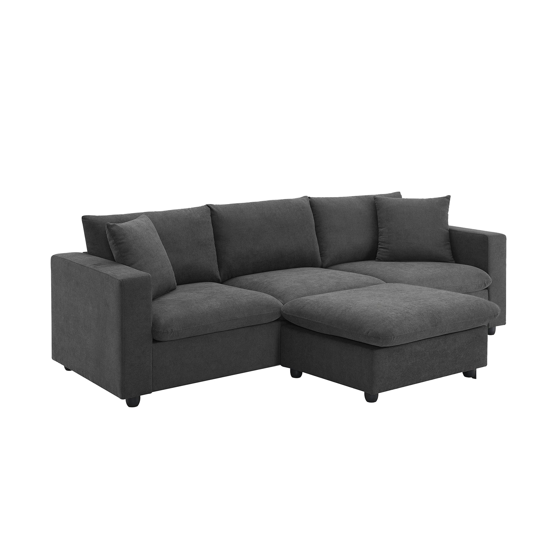 100.4*64.6" Modern Sectional Sofa,L Shaped Couch Set With 2 Free Pillows,4 Seat Polyester Fabric Couch Set With Convertible Ottoman For Living Room, Apartment, Office,4 Colors Dawn Grey Polyester 3 Seat